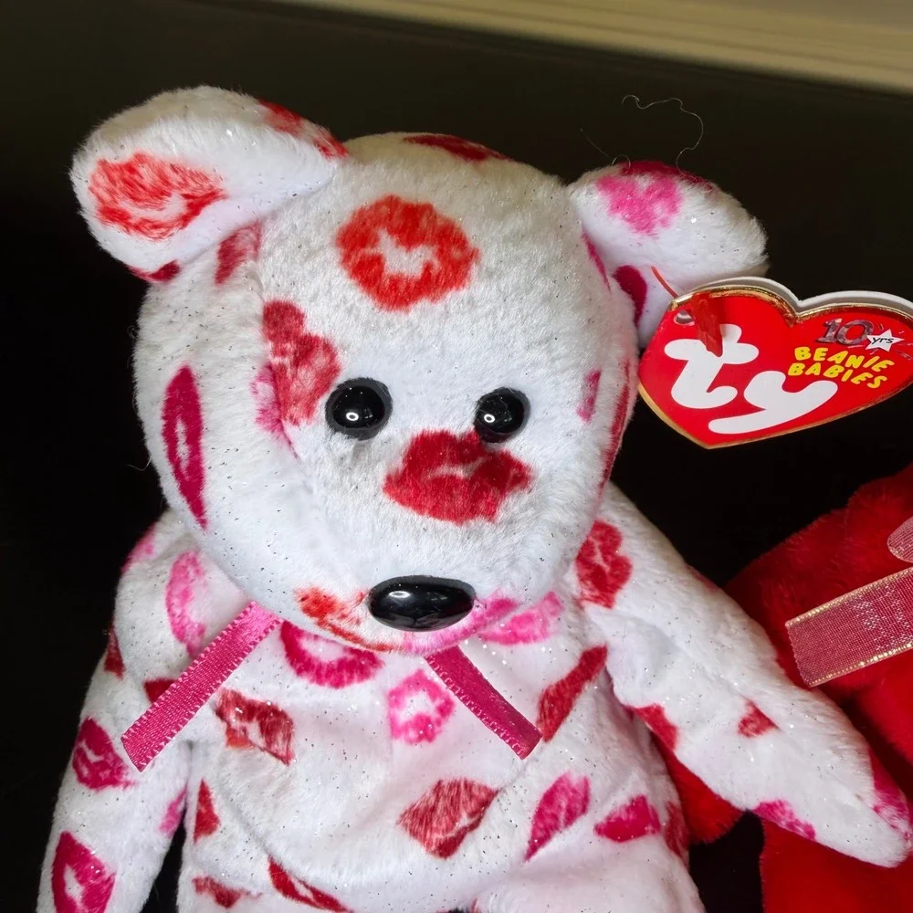 Ty Beanie Babies Kissy and Secret Valentine Bears 2003 10th Anniversary Set